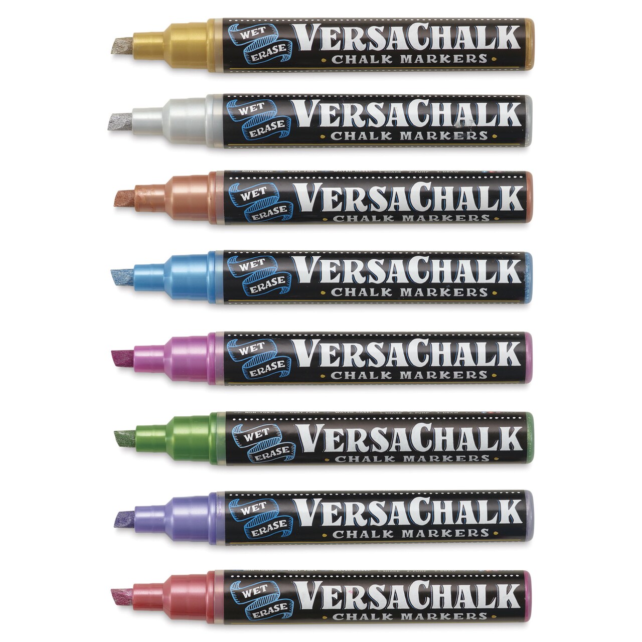 VersaChalk Wet Eraser Liquid Chalk Markers - Set of 8, Metallic Colors, 5 mm, Bold Tip